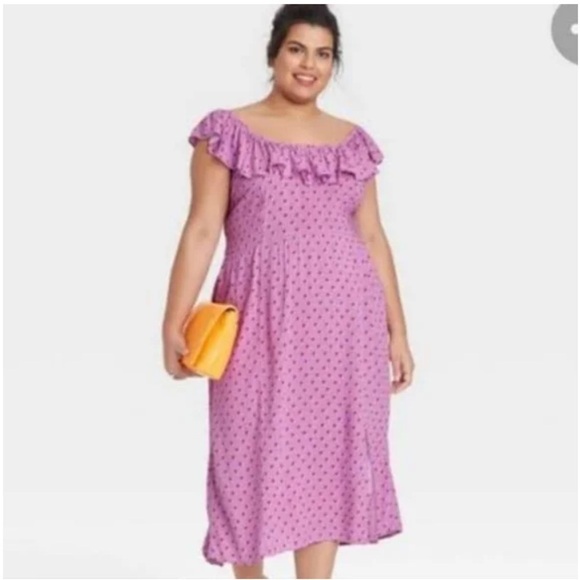 NWT Ava & Viv Women Purple Polka Dot Ruffle Short Sleeve Side Slit Dress Size 3X - Picture 1 of 11